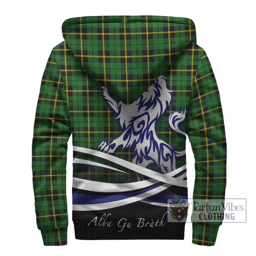 Wallace Hunting Green Tartan Sherpa Hoodie with Alba Gu Brath Regal Lion Emblem - Tartanvibesclothing Shop