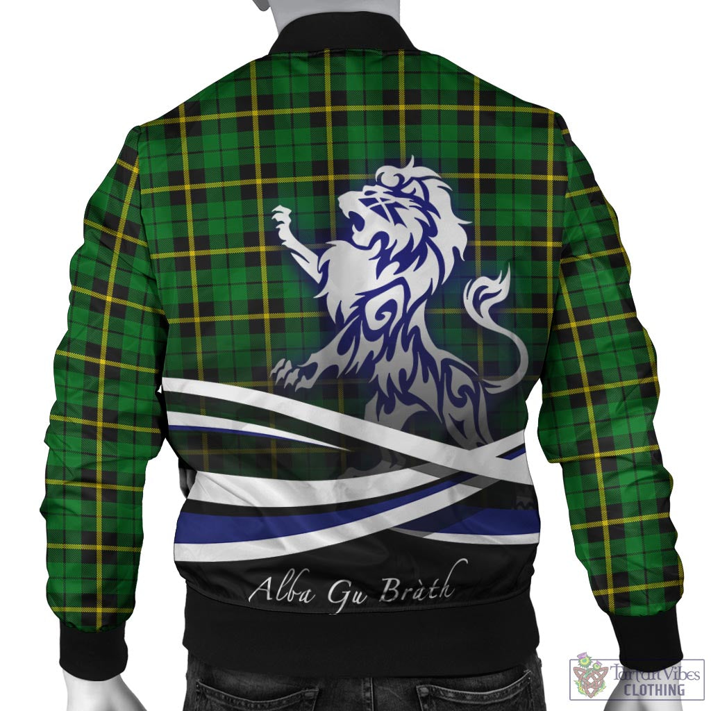 Tartan Vibes Clothing Wallace Hunting Green Tartan Bomber Jacket with Alba Gu Brath Regal Lion Emblem