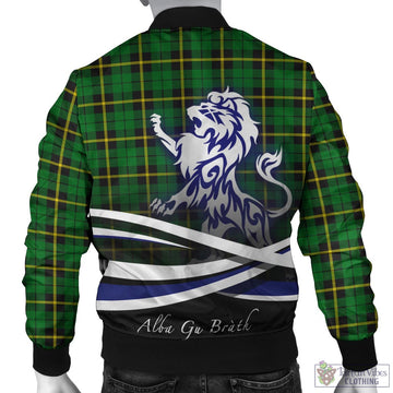 Wallace Hunting Green Tartan Bomber Jacket with Alba Gu Brath Regal Lion Emblem