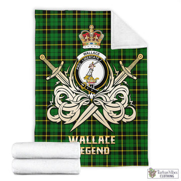 Wallace Hunting Green Tartan Blanket with Clan Crest and the Golden Sword of Courageous Legacy