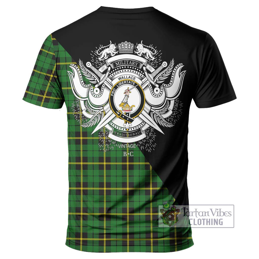 Wallace Hunting Green Tartan T-Shirt with Family Crest and Military Logo Style - Tartanvibesclothing Shop