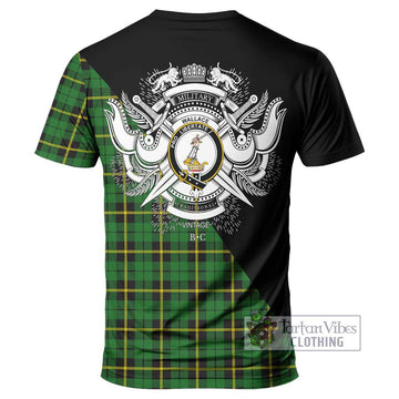 Wallace Hunting Green Tartan T-Shirt with Family Crest and Military Logo Style