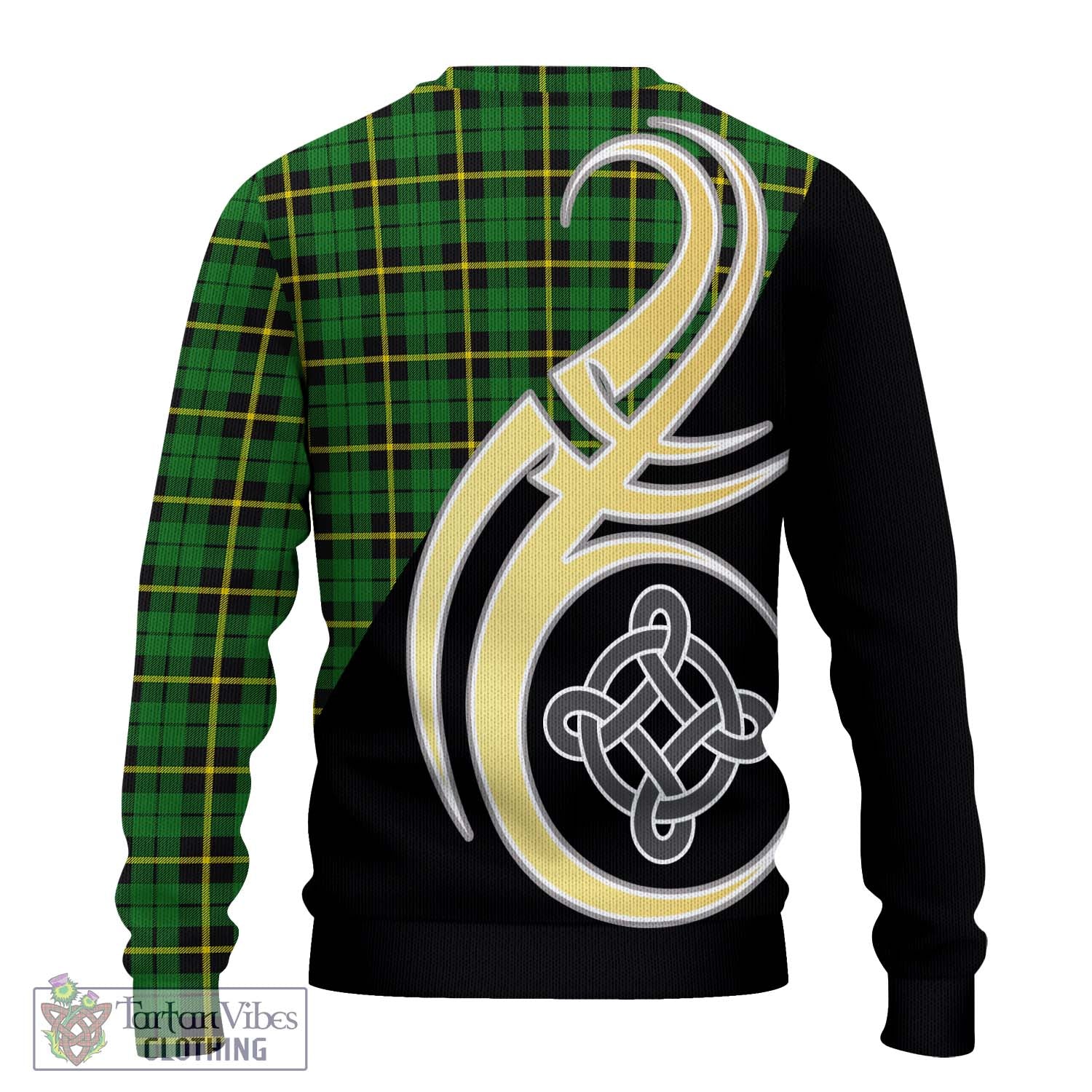 Wallace Hunting Green Tartan Knitted Sweater with Family Crest and Celtic Symbol Style - Tartan Vibes Clothing