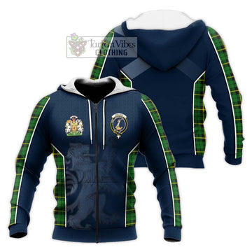 Wallace Hunting Green Tartan Knitted Hoodie with Family Crest and Lion Rampant Vibes Sport Style