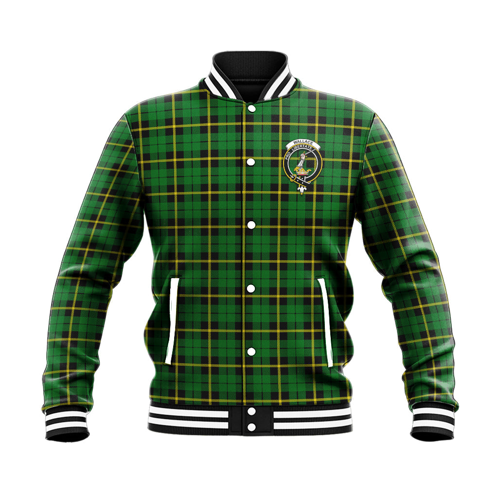 Wallace Hunting Green Tartan Baseball Jacket with Family Crest - Tartan Vibes Clothing