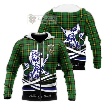 Wallace Hunting Green Tartan Knitted Hoodie with Alba Gu Brath Regal Lion Emblem