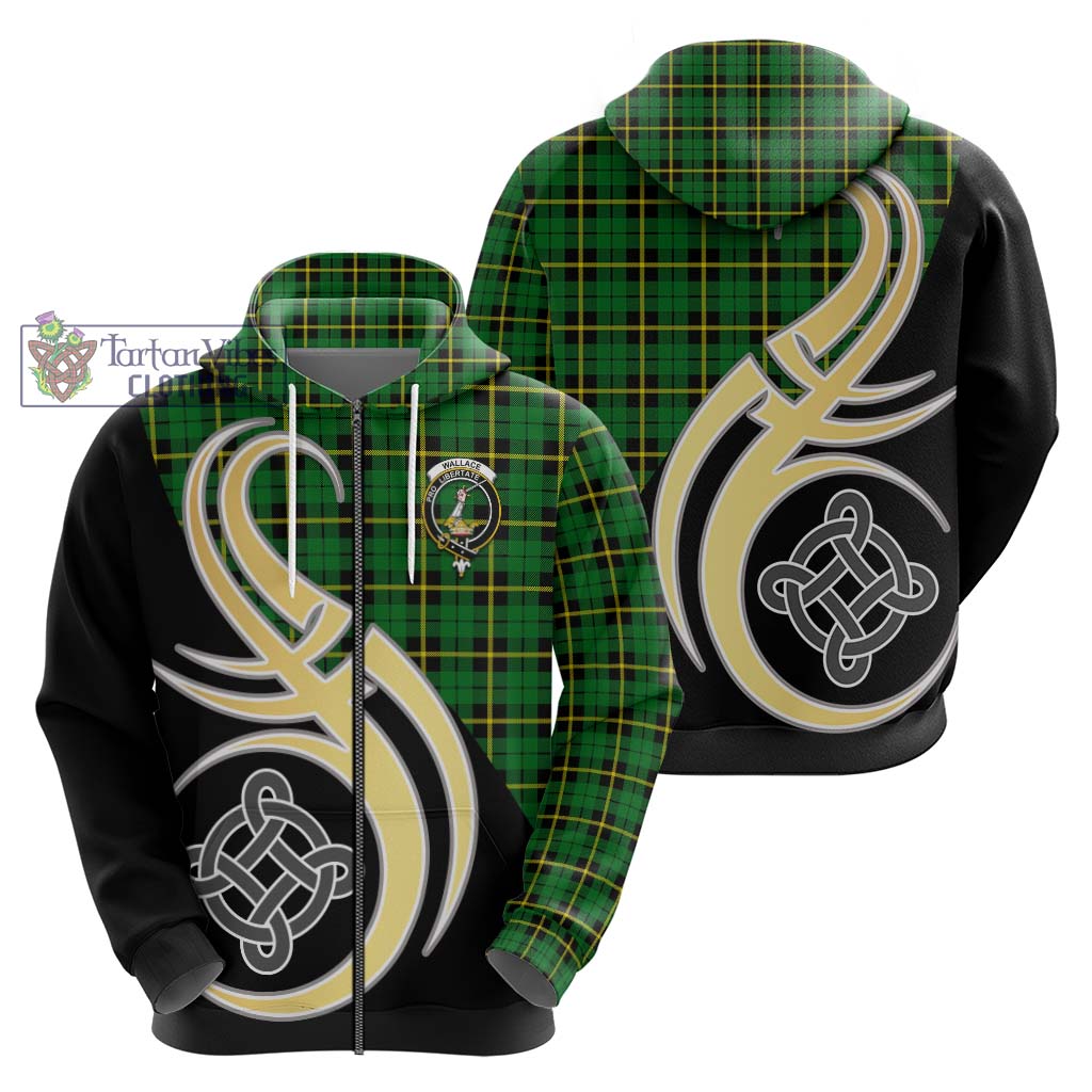 Wallace Hunting Green Tartan Hoodie with Family Crest and Celtic Symbol Style - Tartan Vibes Clothing