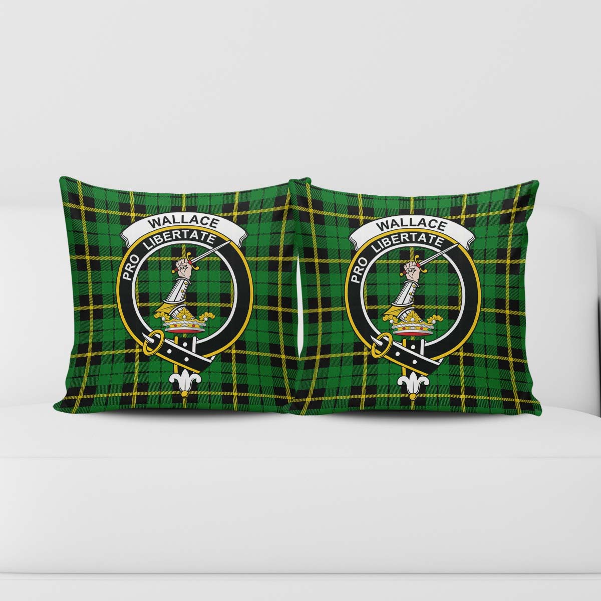 Wallace Hunting Green Tartan Pillow Cover with Family Crest - Tartanvibesclothing