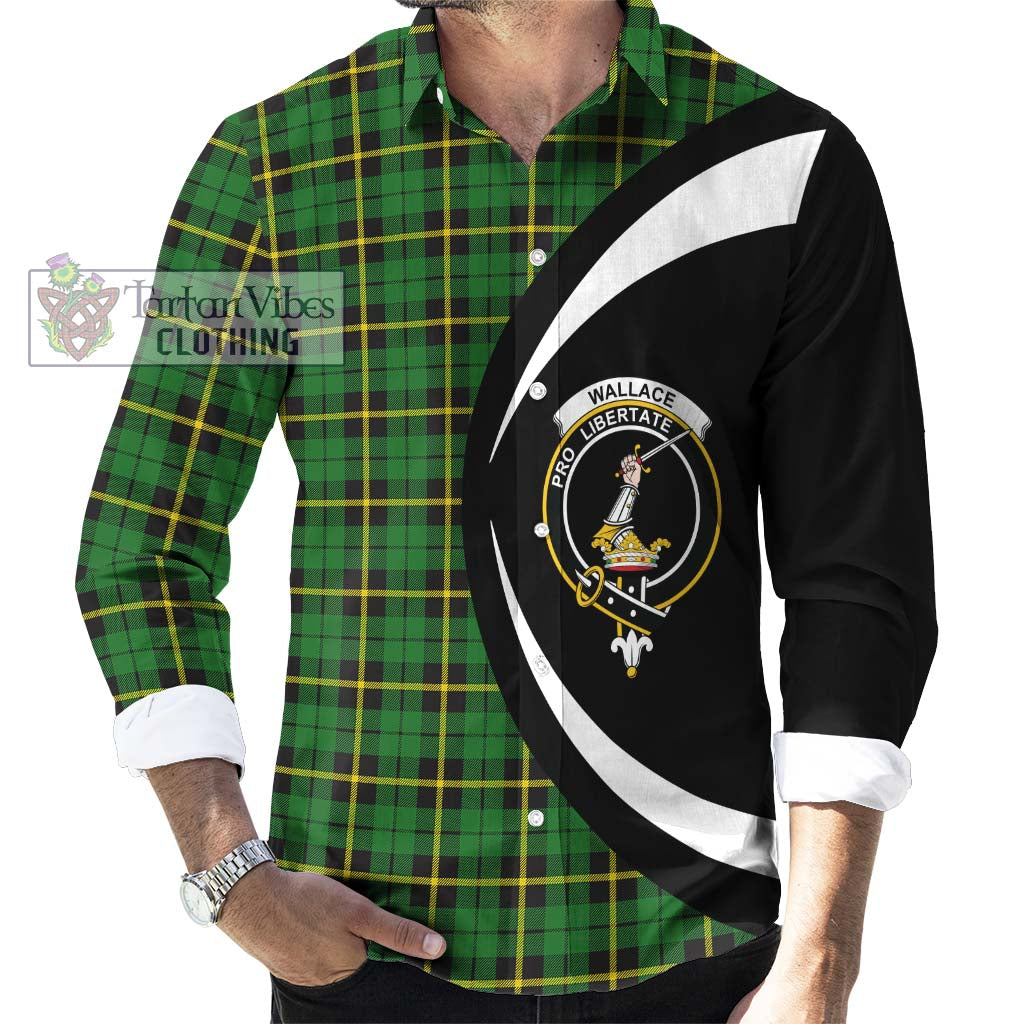 Wallace Hunting Green Tartan Long Sleeve Button Up with Family Crest Circle Style - Tartan Vibes Clothing