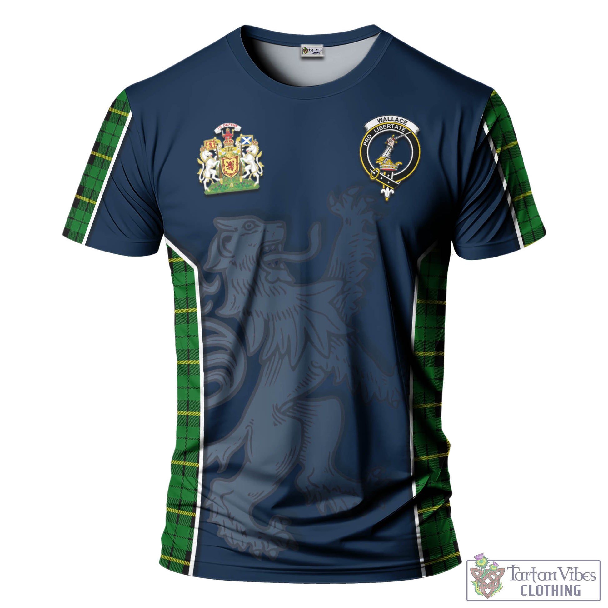 Tartan Vibes Clothing Wallace Hunting Green Tartan T-Shirt with Family Crest and Lion Rampant Vibes Sport Style