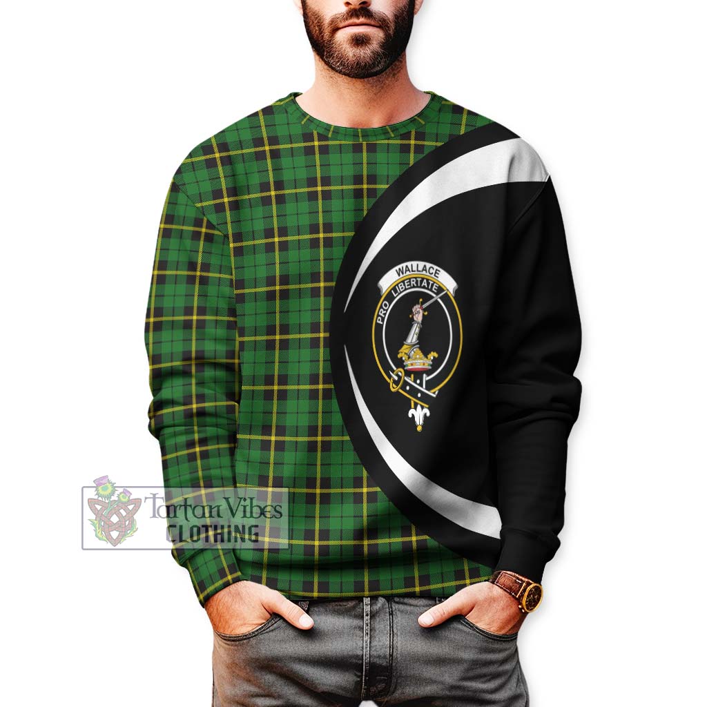 Wallace Hunting Green Tartan Sweatshirt with Family Crest Circle Style - Tartan Vibes Clothing