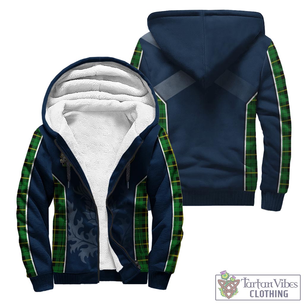 Tartan Vibes Clothing Wallace Hunting Green Tartan Sherpa Hoodie with Family Crest and Scottish Thistle Vibes Sport Style
