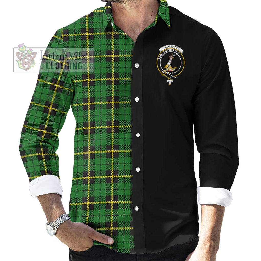 Wallace Hunting Green Tartan Long Sleeve Button Shirt with Family Crest and Half Of Me Style - Tartanvibesclothing Shop