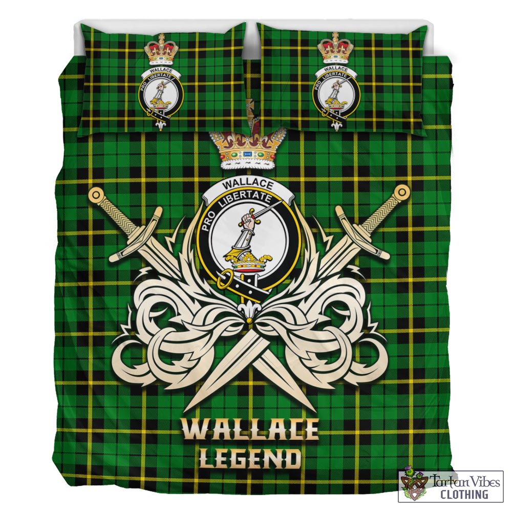 Tartan Vibes Clothing Wallace Hunting Green Tartan Bedding Set with Clan Crest and the Golden Sword of Courageous Legacy