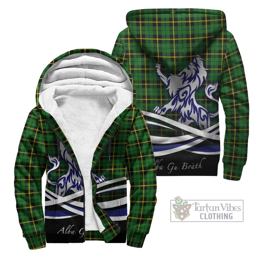 Wallace Hunting Green Tartan Sherpa Hoodie with Alba Gu Brath Regal Lion Emblem Unisex - Tartanvibesclothing Shop