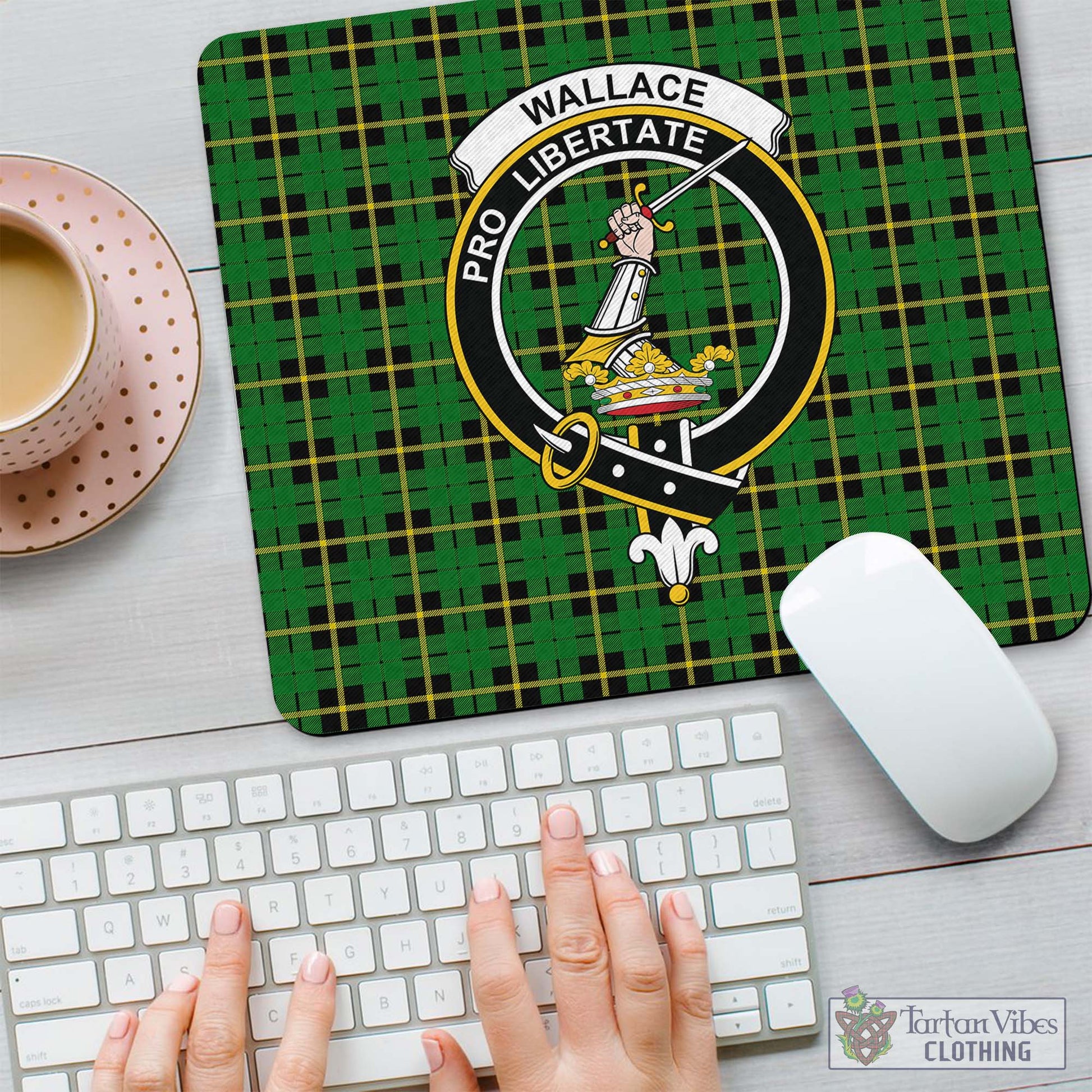 Tartan Vibes Clothing Wallace Hunting Green Tartan Mouse Pad with Family Crest