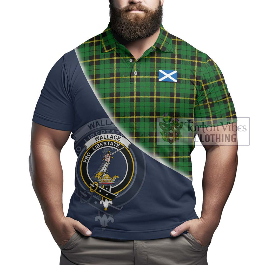 Wallace Hunting Green Tartan Polo Shirt with Personalised National Flag and Family Crest Half Style - Tartanvibesclothing Shop