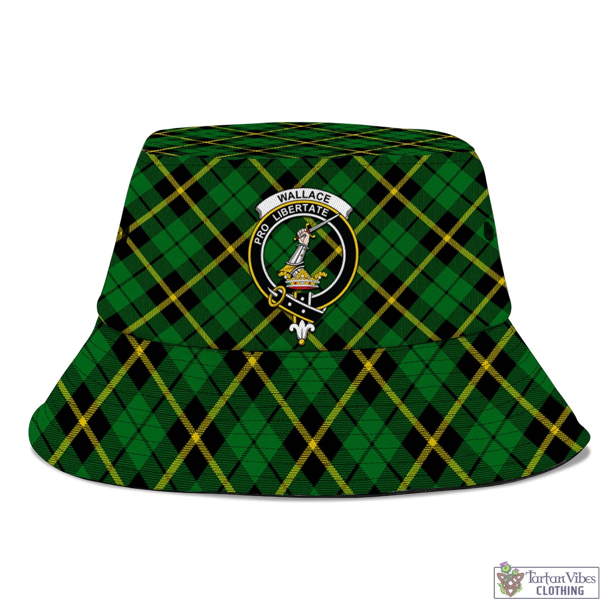 Tartan Vibes Clothing Wallace Hunting Green Tartan Bucket Hat with Family Crest