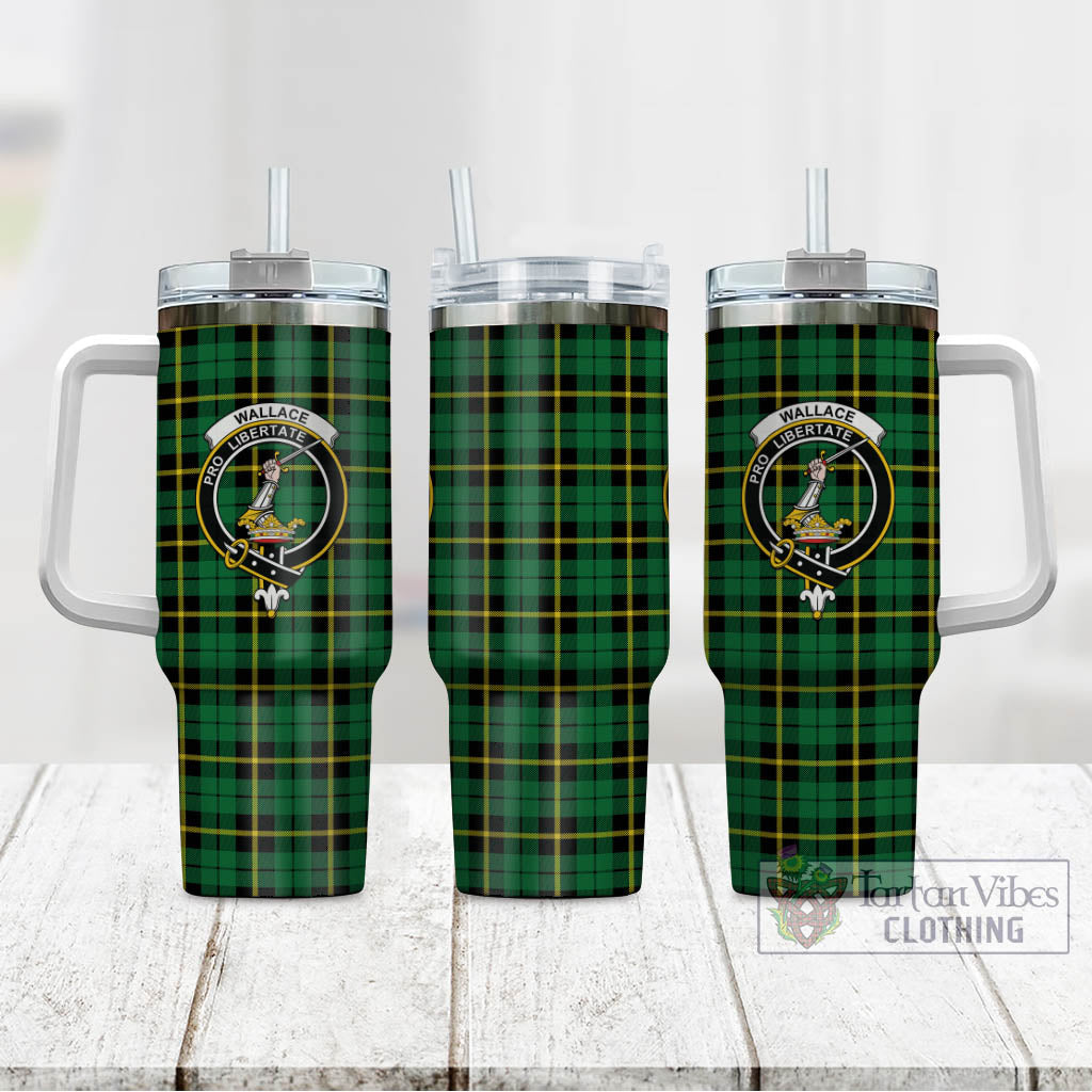 Tartan Vibes Clothing Wallace Hunting Green Tartan and Family Crest Tumbler with Handle