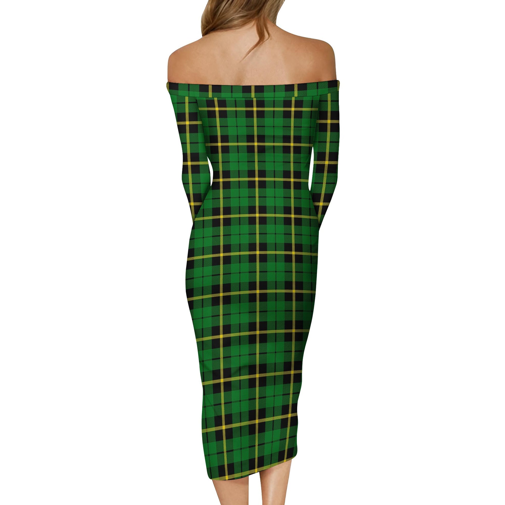 Wallace Hunting Green Tartan Off Shoulder Lady Dress - Tartanvibesclothing