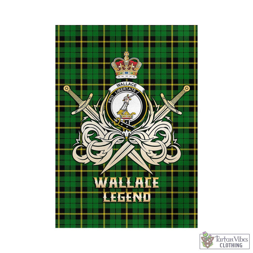 Tartan Vibes Clothing Wallace Hunting Green Tartan Flag with Clan Crest and the Golden Sword of Courageous Legacy