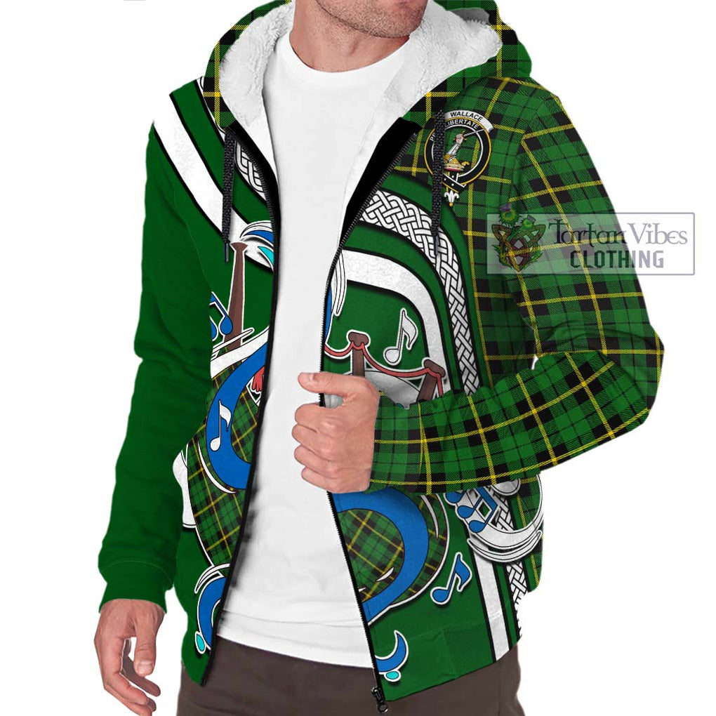 Wallace Hunting Green Tartan Sherpa Hoodie with Epic Bagpipe Style Unisex - Tartanvibesclothing Shop