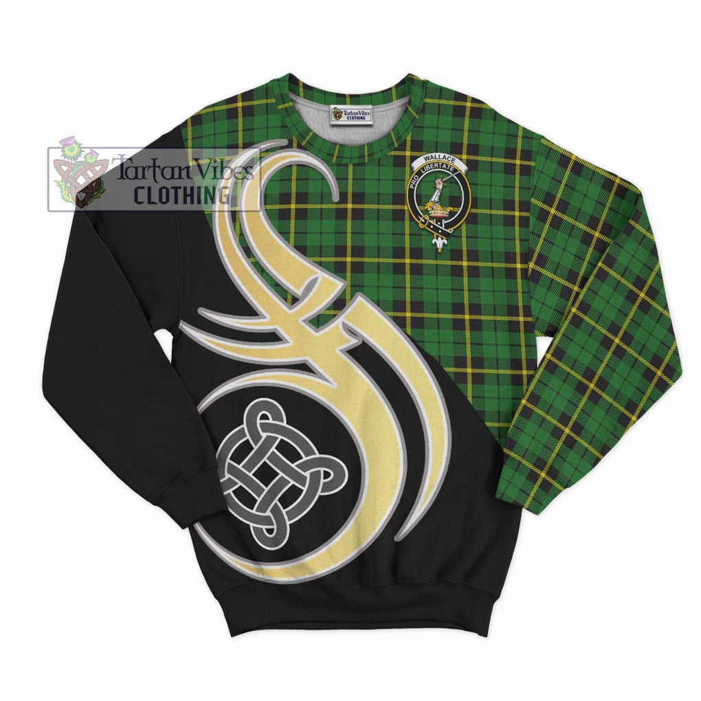 Wallace Hunting Green Tartan Sweatshirt with Family Crest and Celtic Symbol Style - Tartan Vibes Clothing