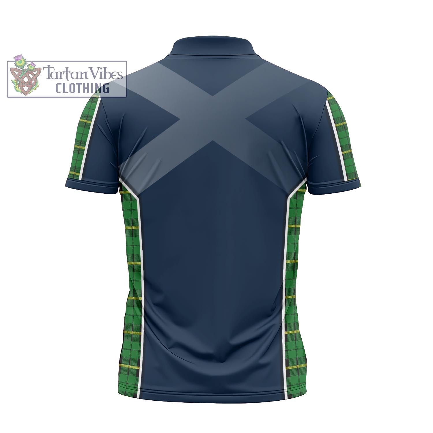 Tartan Vibes Clothing Wallace Hunting Green Tartan Zipper Polo Shirt with Family Crest and Scottish Thistle Vibes Sport Style