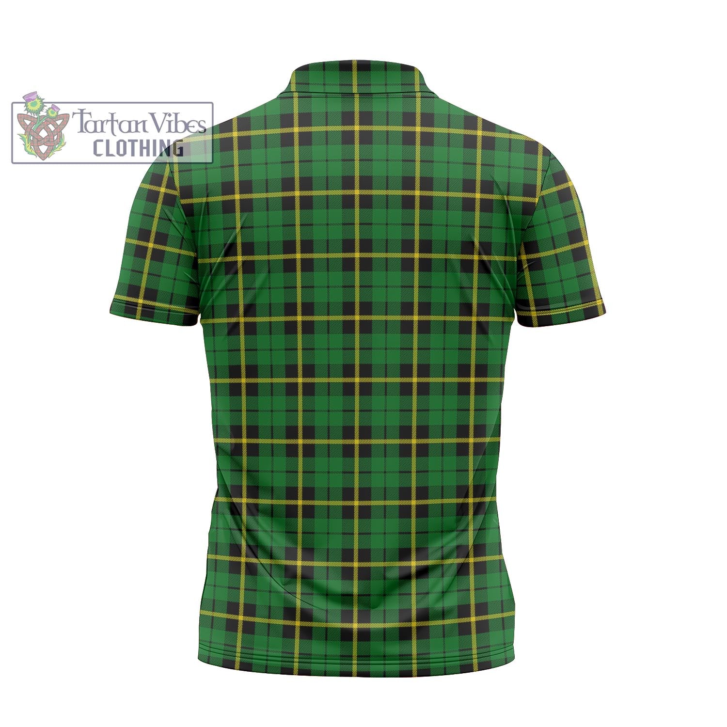 Tartan Vibes Clothing Wallace Hunting Green Tartan Zipper Polo Shirt with Family Crest