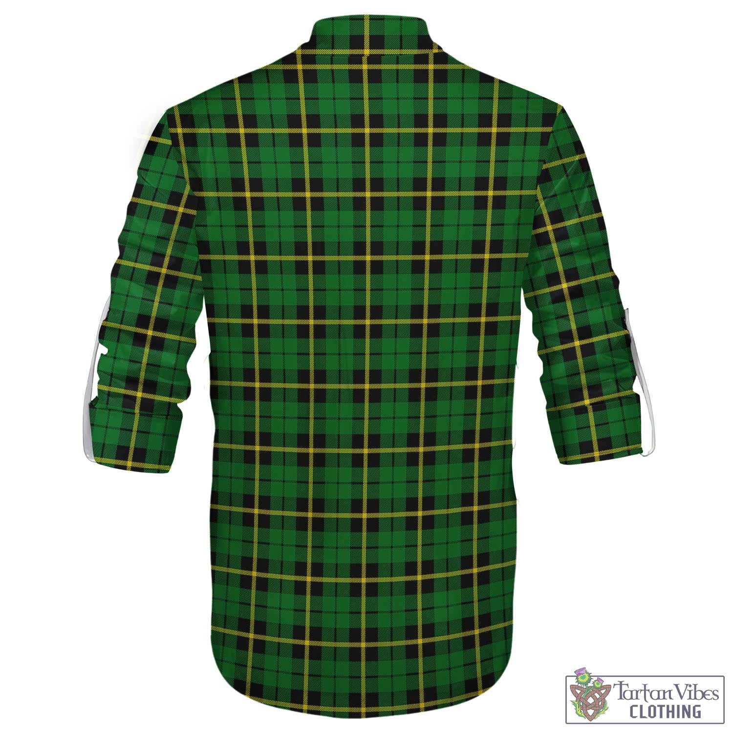 Tartan Vibes Clothing Wallace Hunting Green Tartan Men's Scottish Traditional Jacobite Ghillie Kilt Shirt with Family Crest