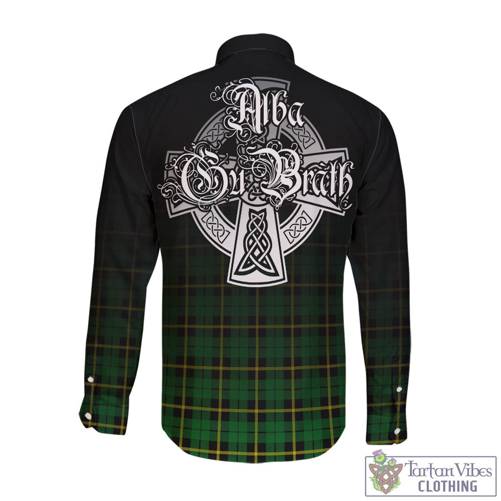 Tartan Vibes Clothing Wallace Hunting Green Tartan Long Sleeve Button Up Featuring Alba Gu Brath Family Crest Celtic Inspired