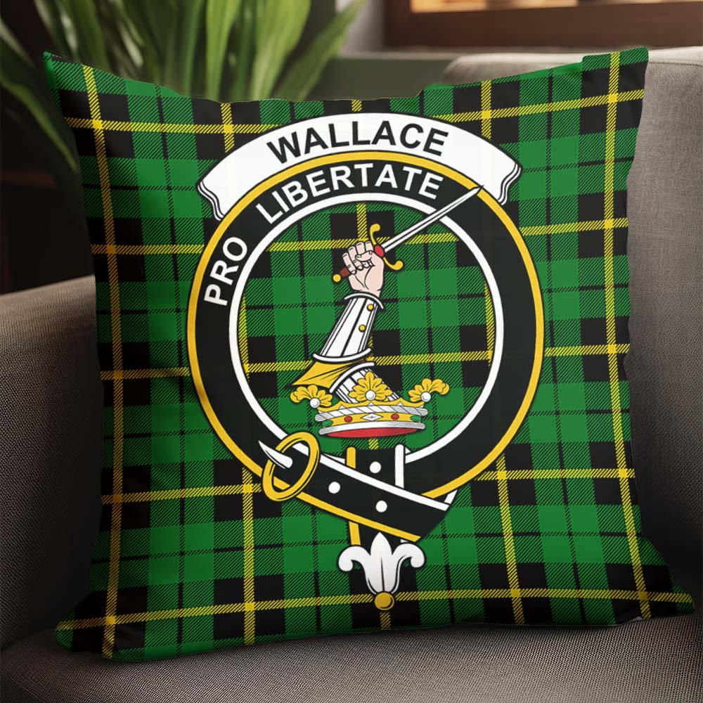 Wallace Hunting Green Tartan Pillow Cover with Family Crest - Tartanvibesclothing