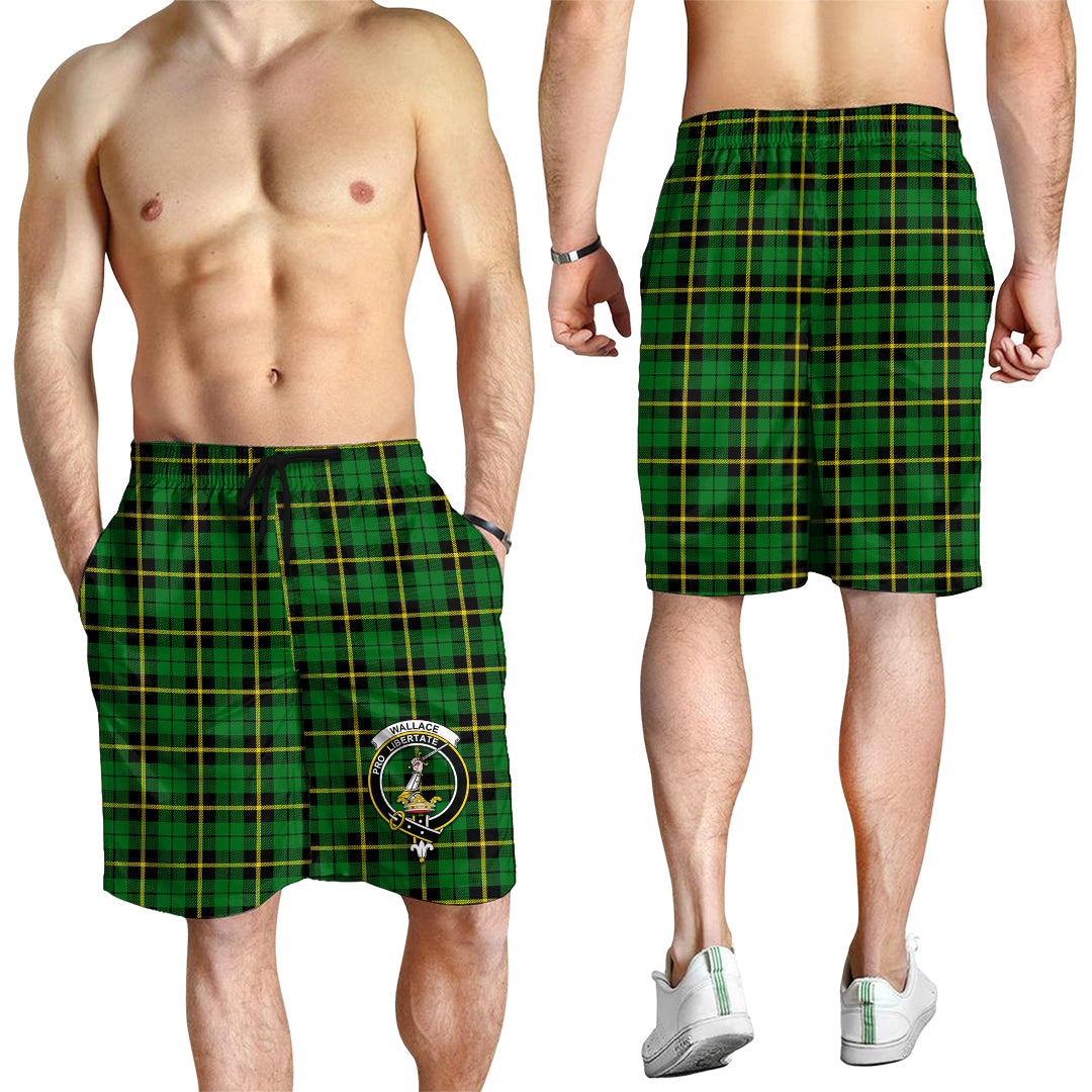 wallace-hunting-green-tartan-mens-shorts-with-family-crest