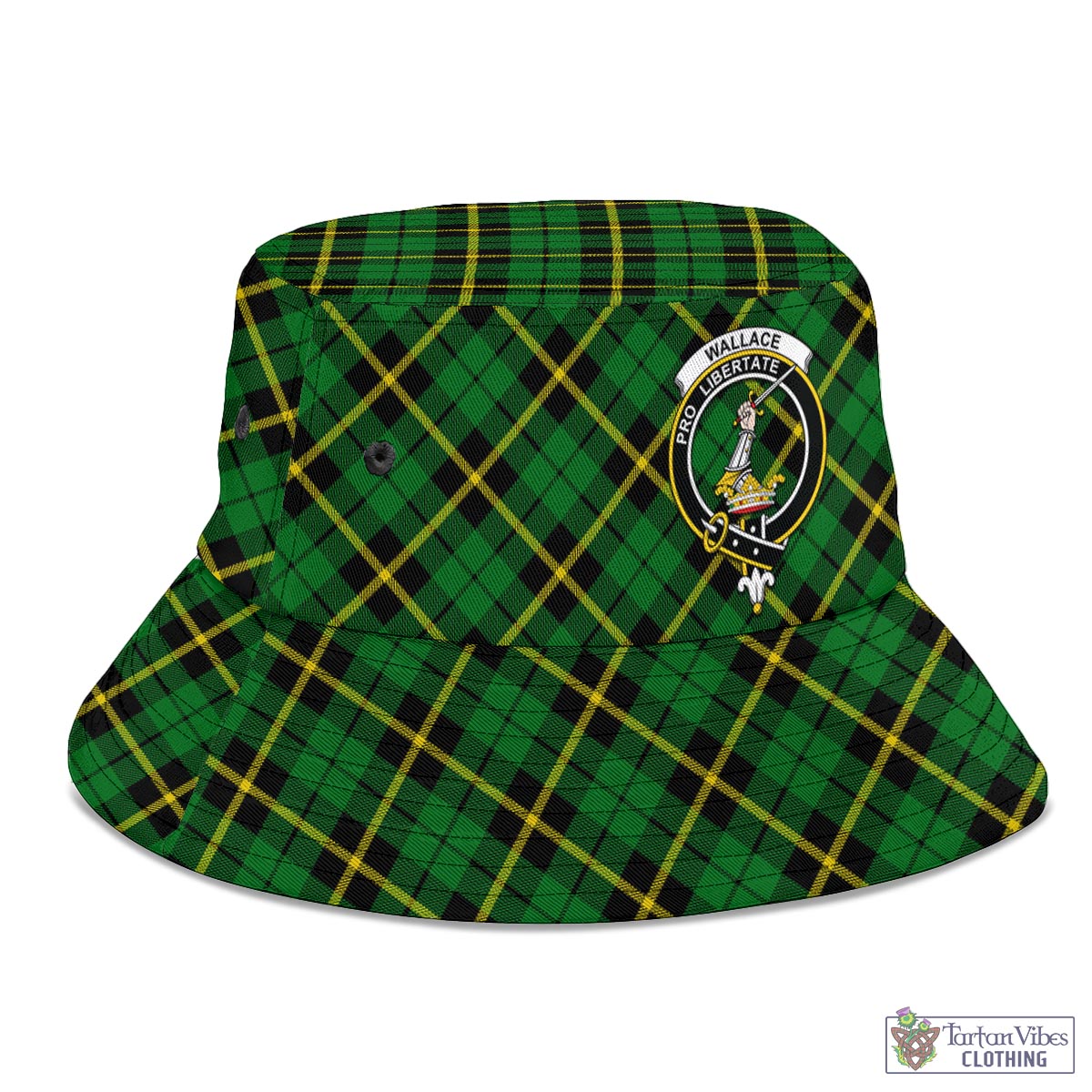 Tartan Vibes Clothing Wallace Hunting Green Tartan Bucket Hat with Family Crest