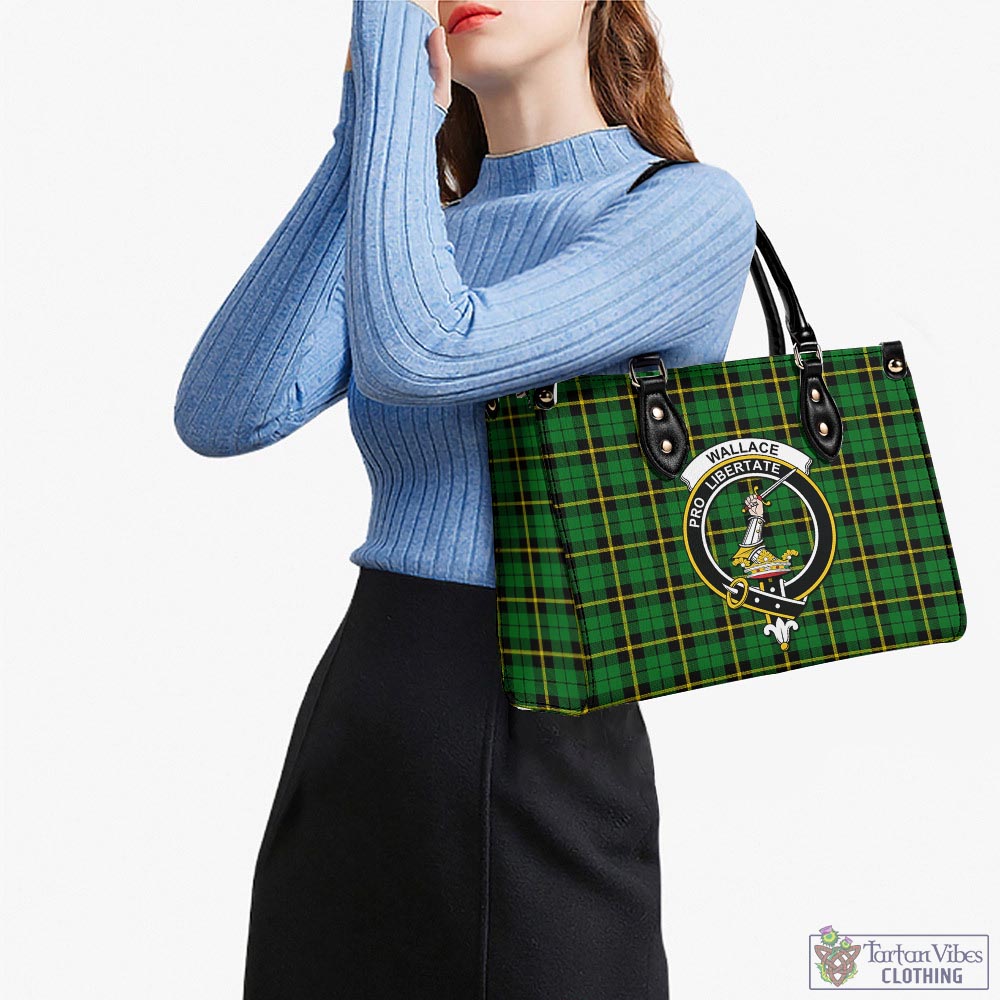 Tartan Vibes Clothing Wallace Hunting Green Tartan Luxury Leather Handbags with Family Crest