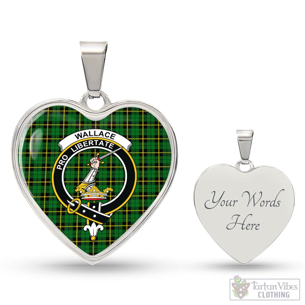 Tartan Vibes Clothing Wallace Hunting Green Tartan Heart Necklace with Family Crest