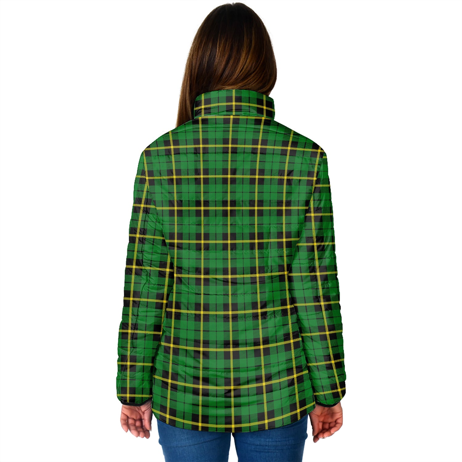 Wallace Hunting Green Tartan Padded Jacket with Family Crest - Tartan Vibes Clothing