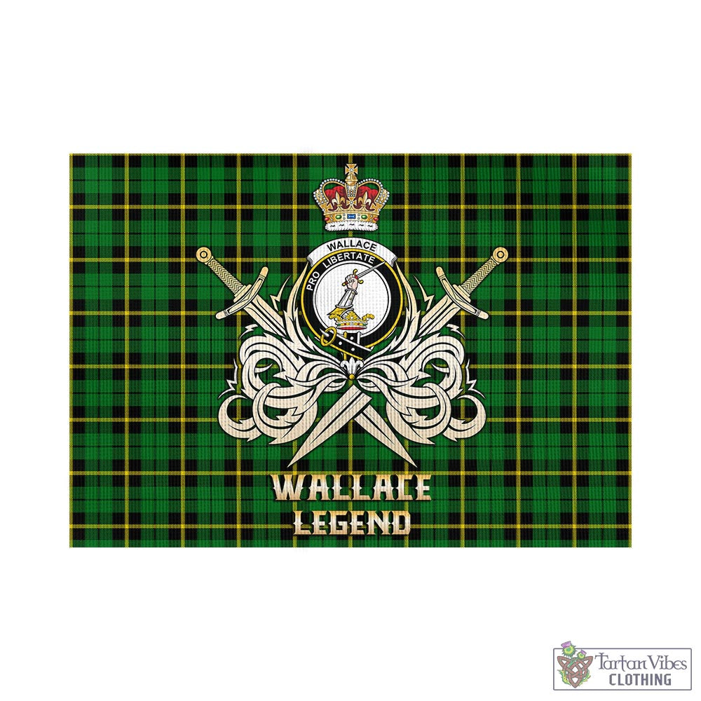 Tartan Vibes Clothing Wallace Hunting Green Tartan Flag with Clan Crest and the Golden Sword of Courageous Legacy