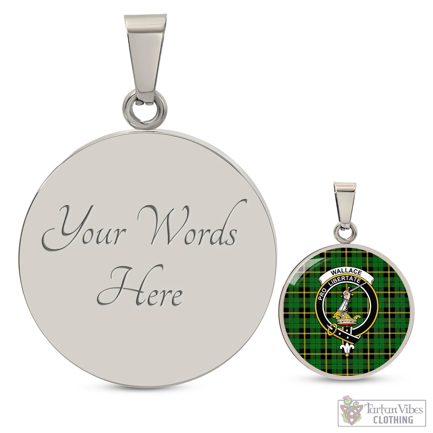 Tartan Vibes Clothing Wallace Hunting Green Tartan Circle Necklace with Family Crest