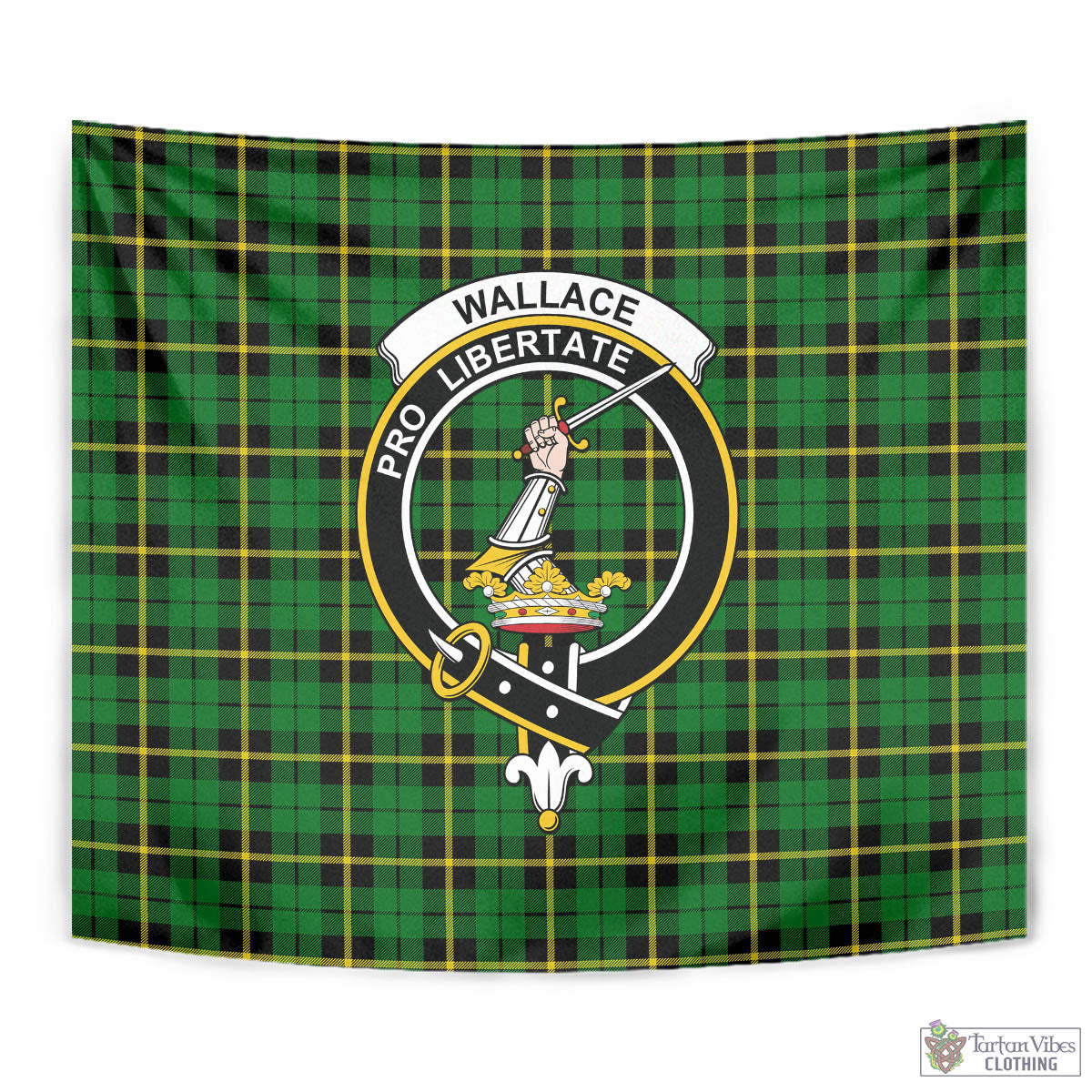 Tartan Vibes Clothing Wallace Hunting Green Tartan Tapestry Wall Hanging and Home Decor for Room with Family Crest