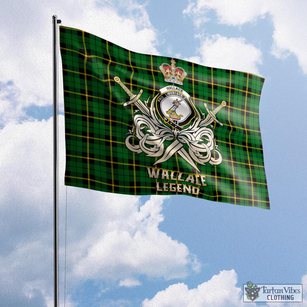 Tartan Vibes Clothing Wallace Hunting Green Tartan Flag with Clan Crest and the Golden Sword of Courageous Legacy