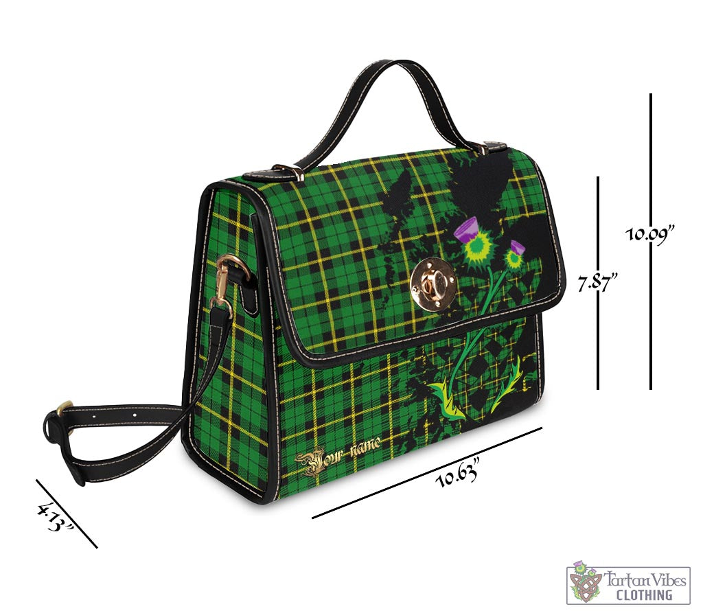 Tartan Vibes Clothing Wallace Hunting Green Tartan Waterproof Canvas Bag with Scotland Map and Thistle Celtic Accents