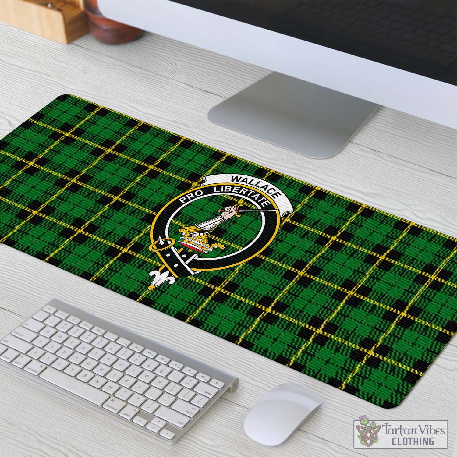 Tartan Vibes Clothing Wallace Hunting Green Tartan Mouse Pad with Family Crest