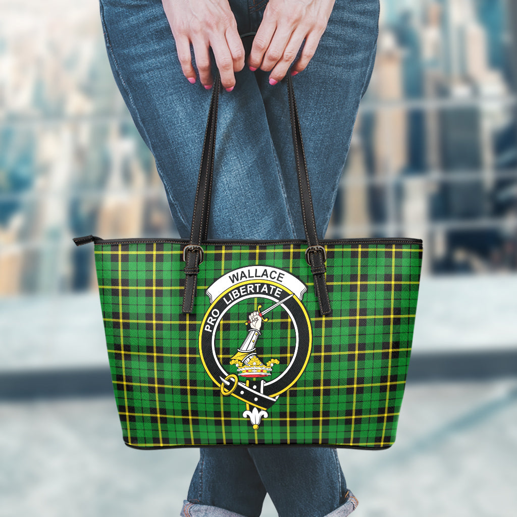 wallace-hunting-green-tartan-leather-tote-bag-with-family-crest