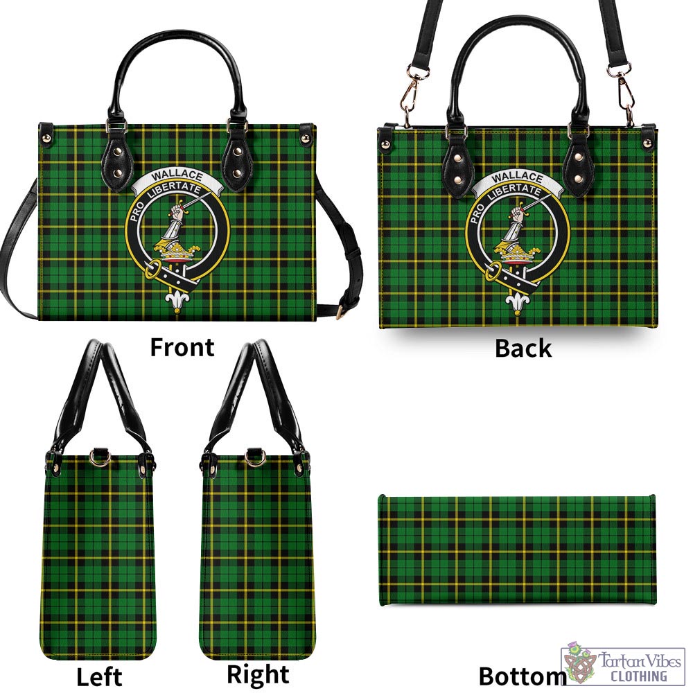 Tartan Vibes Clothing Wallace Hunting Green Tartan Luxury Leather Handbags with Family Crest