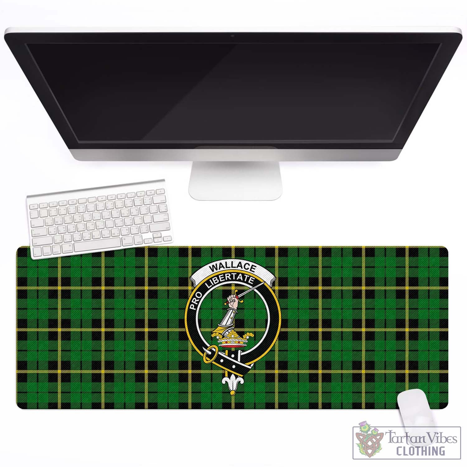 Tartan Vibes Clothing Wallace Hunting Green Tartan Mouse Pad with Family Crest