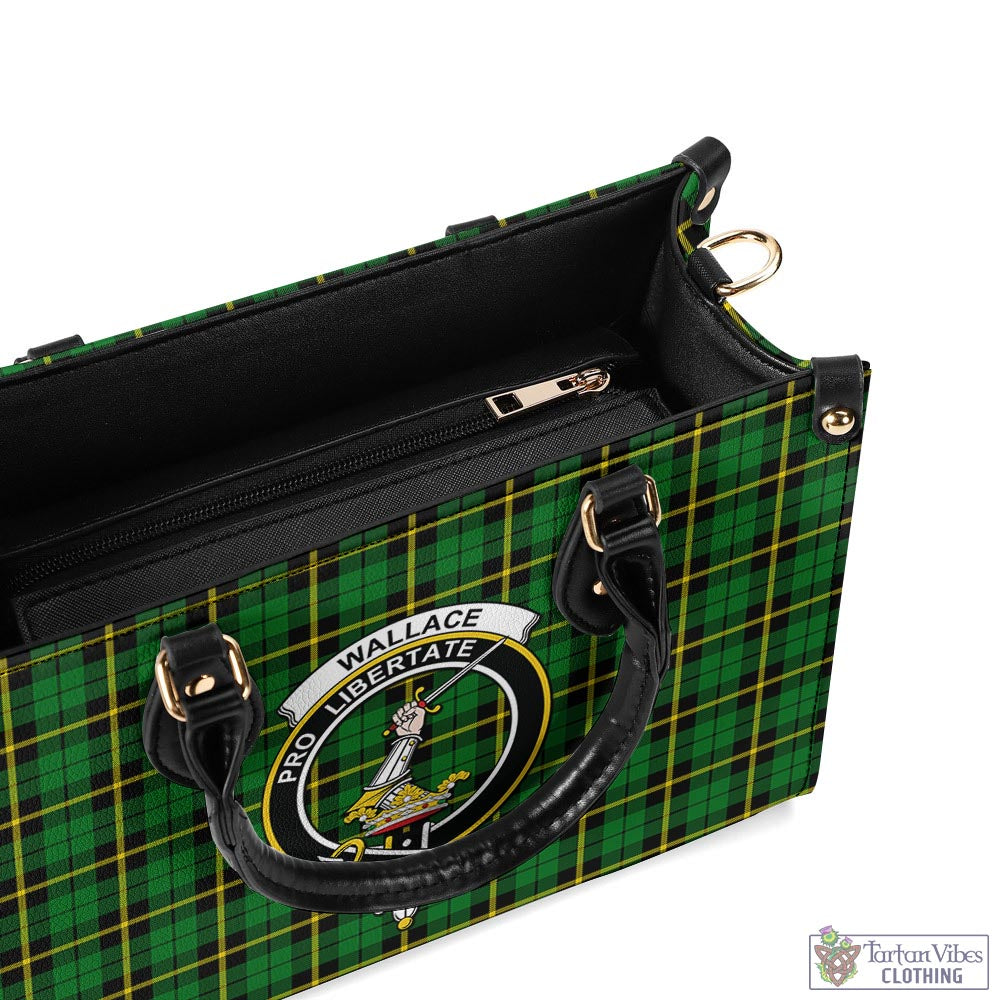 Tartan Vibes Clothing Wallace Hunting Green Tartan Luxury Leather Handbags with Family Crest