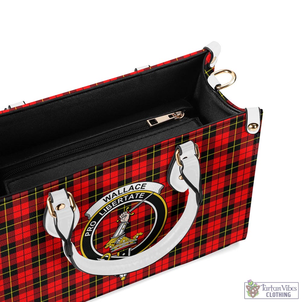 Tartan Vibes Clothing Wallace Hunting Red Tartan Luxury Leather Handbags with Family Crest