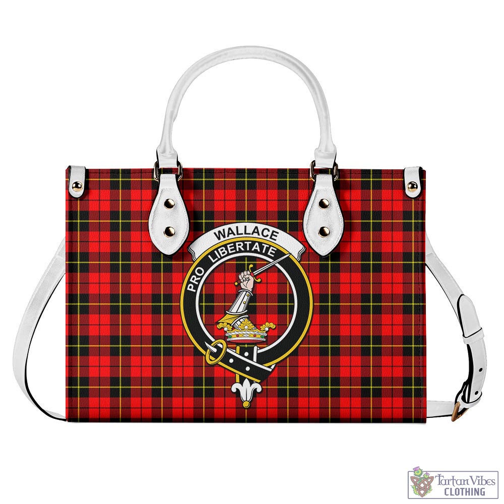 Tartan Vibes Clothing Wallace Hunting Red Tartan Luxury Leather Handbags with Family Crest