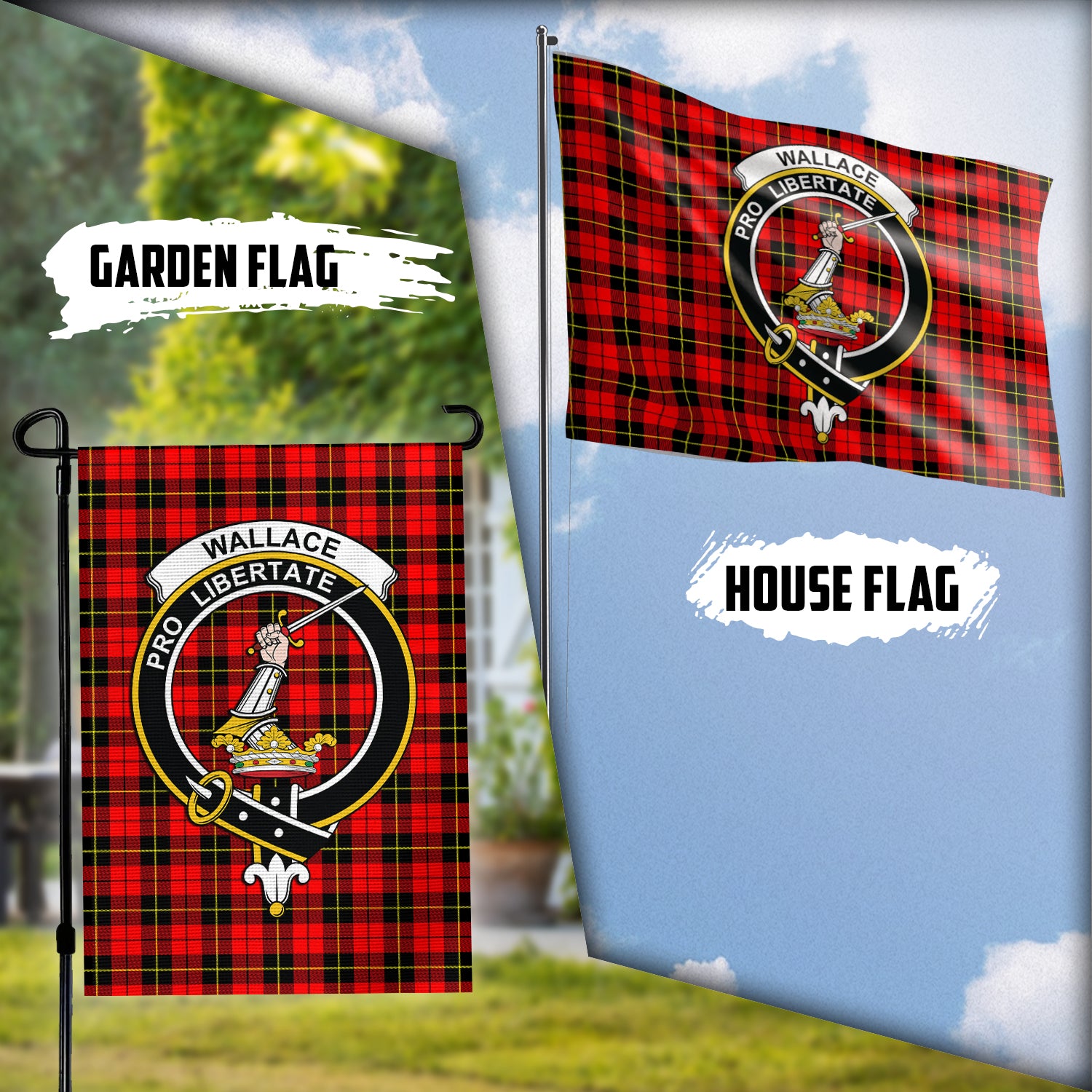 Wallace Hunting Red Tartan Flag with Family Crest Garden Flag (Vertical) - Tartan Vibes Clothing